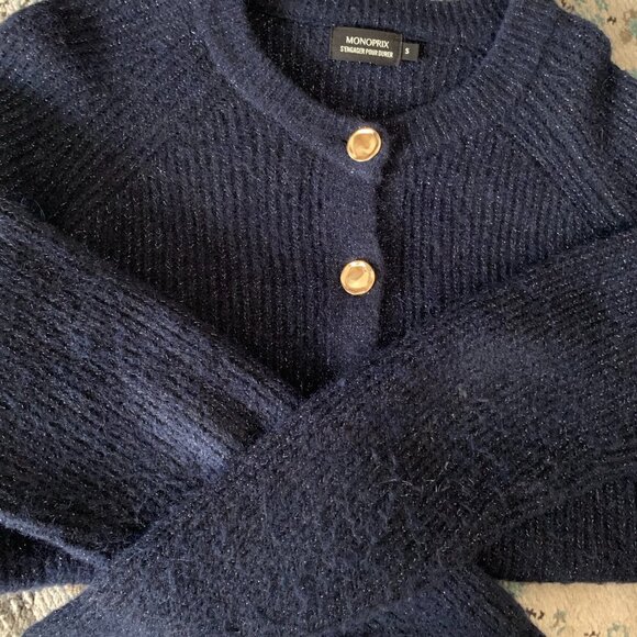 Chic Navy Blue Cardigan – Gold Buttons – Size S (Best for M) - Picture 4 of 4